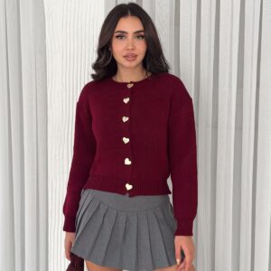 Navy Heart-Button Knit Cardigan