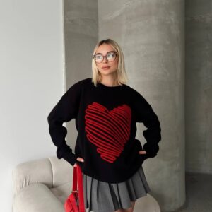 Textured Heart Graphic Knit Sweater
