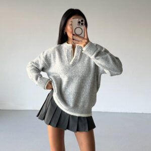 Soft Knit Button-Detail Pullover