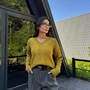 Classic Cable-Knit V-Neck Sweater