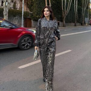 Ruby Noir Sequin Zip-Up Set