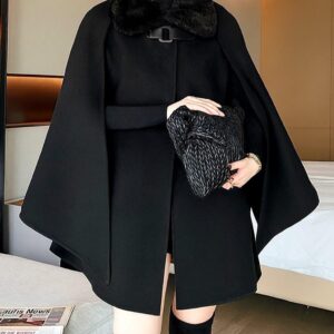 Luxury Faux-Fur Collar Cape Coat