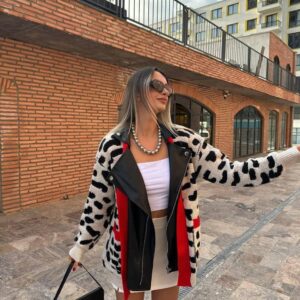 Leopard Knit & Faux-Leather Contrast Jacket