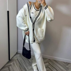 Striped Trim Knit Lounge Set