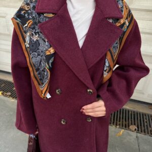Wool-Blend Coat with Printed Scarf Detail